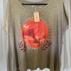NATURAL LIFE Bohemian Tee w/Vintage Style Mushroom Design Size 3XL New w/tags